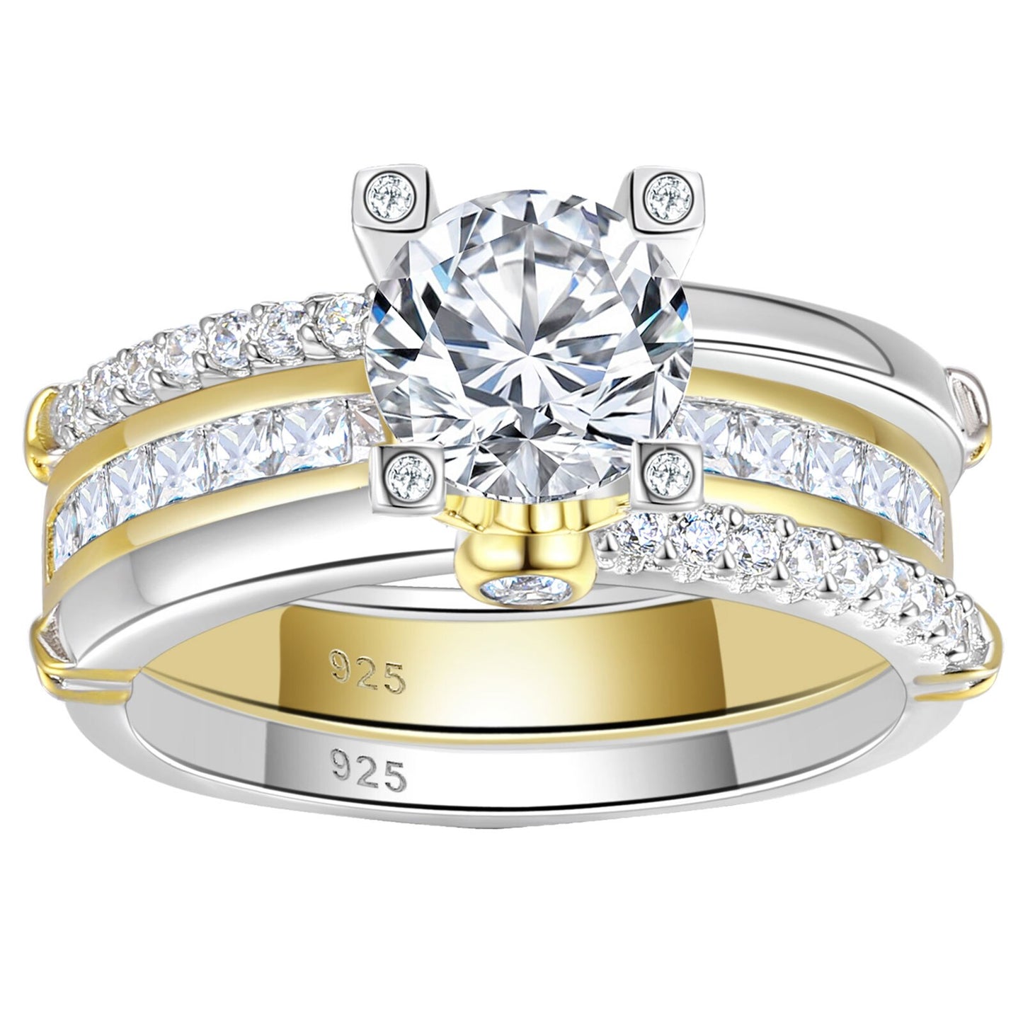 Newshe Multi Tone Yellow Gold 925 Sterling Silver Wedding Engagement Ring image 1
