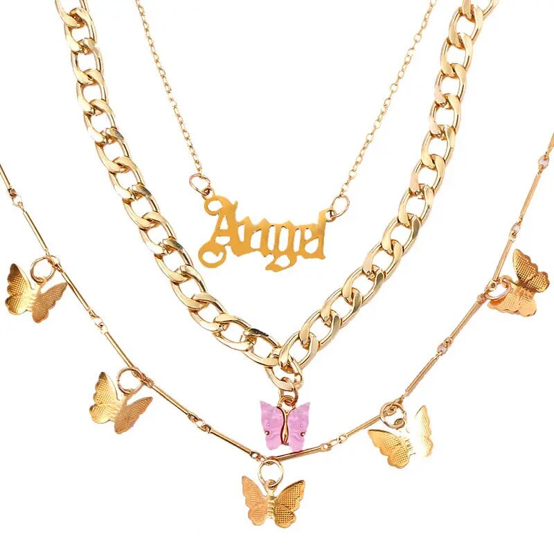 New Multi Layer Butterfly Dragon Charms Crystal Necklaces For Women Punk Golden image 16