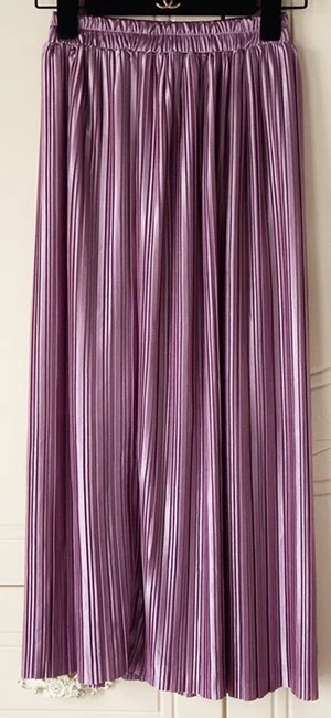Silver Gold Pleated Skirt Womens Vintage High Waist Skirt 2023 Winter Long Warm image 13