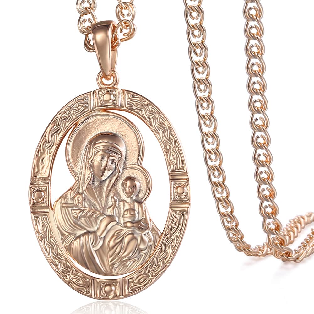 Virgin Mary Pendant 585 Rose Gold Color Necklace For Women Men Prayer Jesus image 8