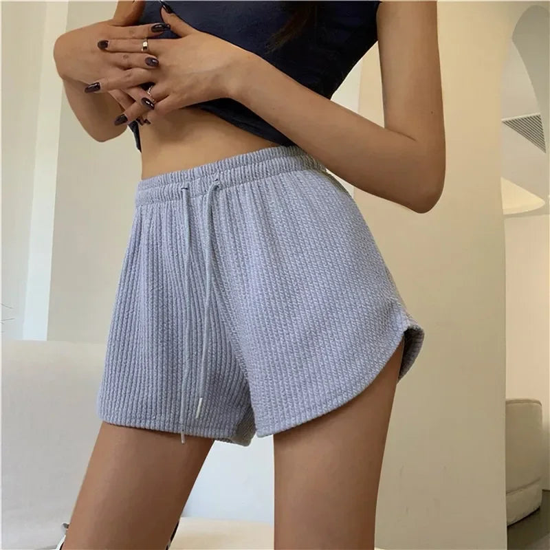 Women Shorts Summer High Elastic Lace Up Drawstring Wide Leg Sweat Fitness Runn image 8