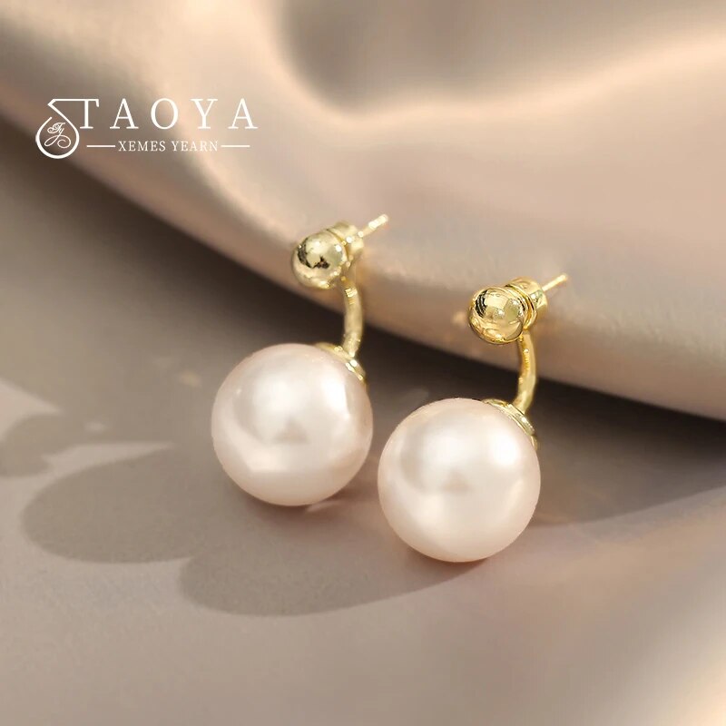 2023 New French Elegant Gold Color Bean Spliced Flat Pearl Earrings for Korean image 7