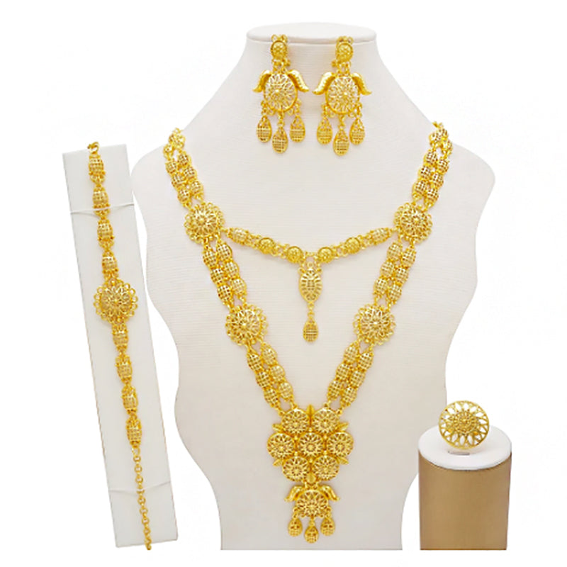 Arabic Dubai Jewelry Set for Women Earrings Ethiopian African Long Chain Gold C image 24