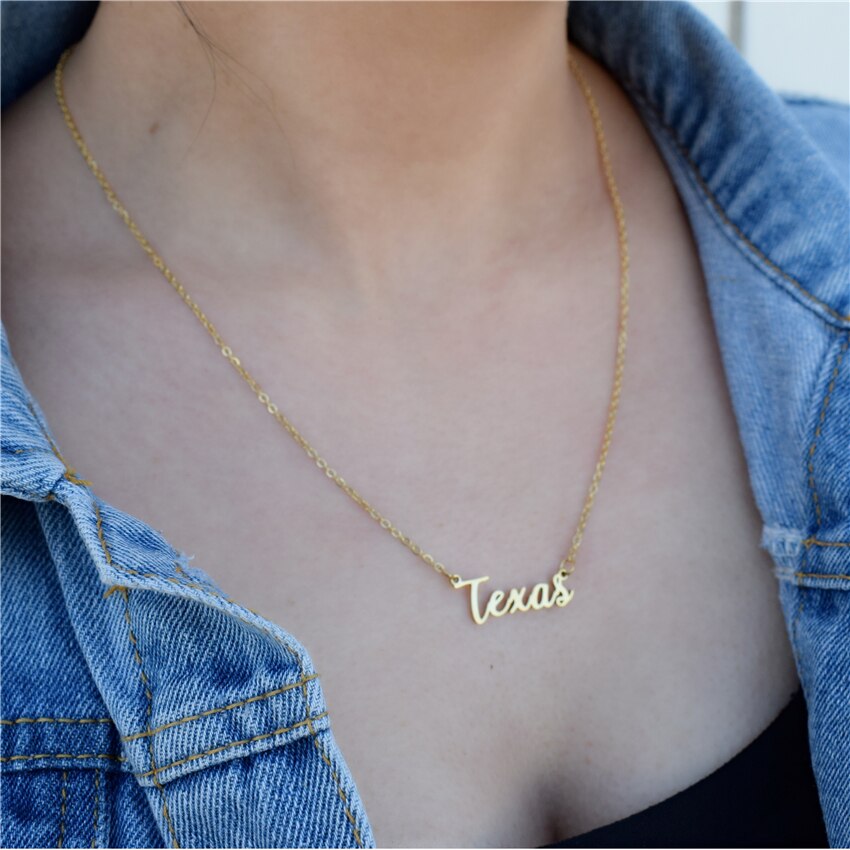 California Necklace Stainless Steel Gold Plated Handwritten Script Florida New image 6