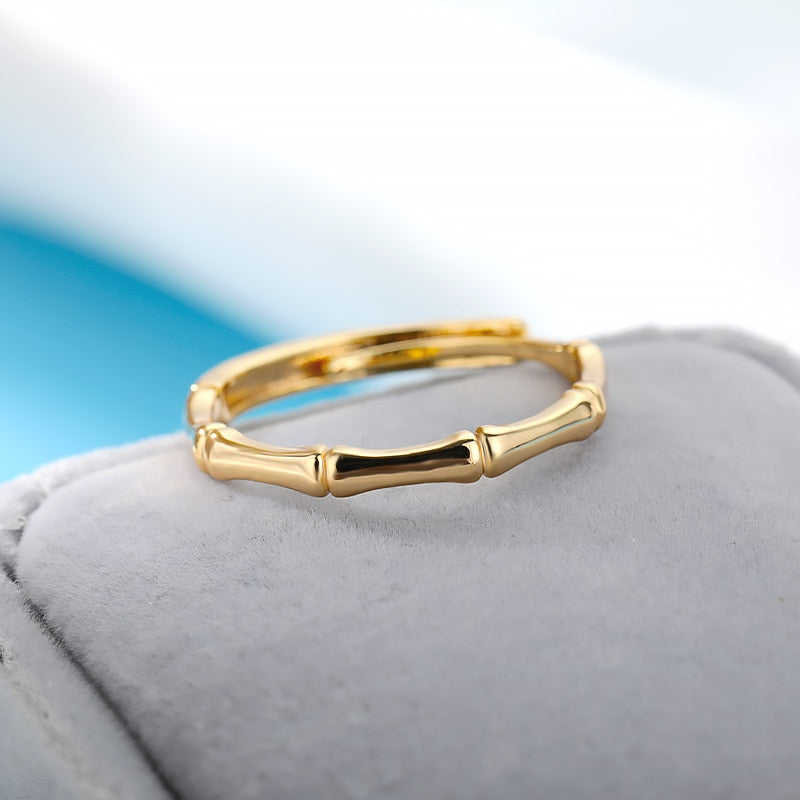 Stainless Steel Bamboo Joint Rings For Women Men Gold Color Adjustable Male image 1