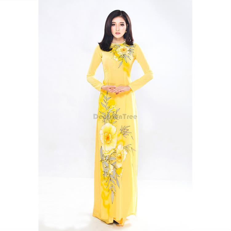 2024 vietnam classic style aodai dress full sleeve women flower printing aodai image 5
