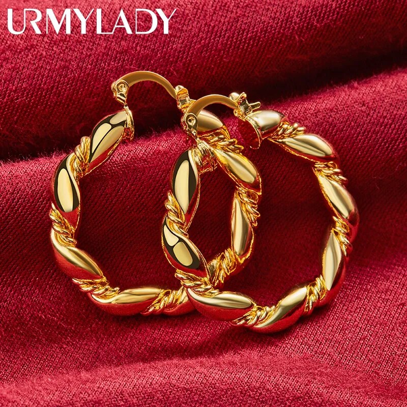 URMYLADY Round Twist Hoop Earrings 24K Gold For Women Charm Wedding Engagement image 3