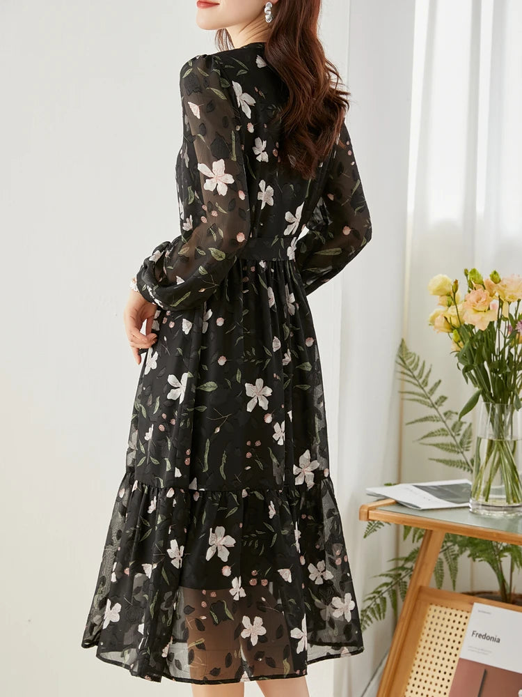 Vimly Chiffon Floral Dress for Women 2024 Spring Vacation Outfit Elegant Vintag image 3
