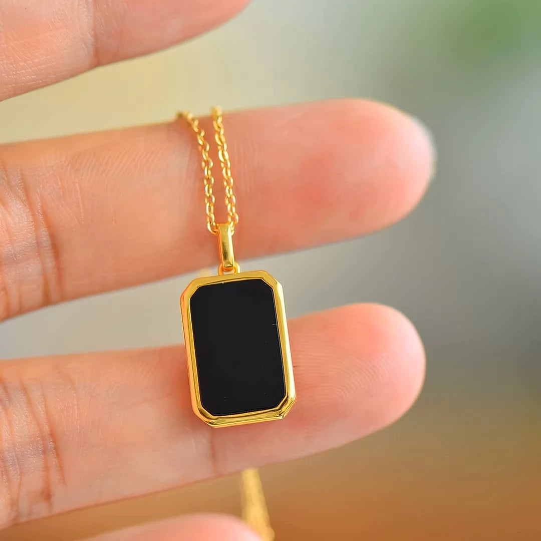 Hip-hop Necklaces Man 18 K Pure 100 Gold Pendant Stylish Jewelry Black Agate Re image 5