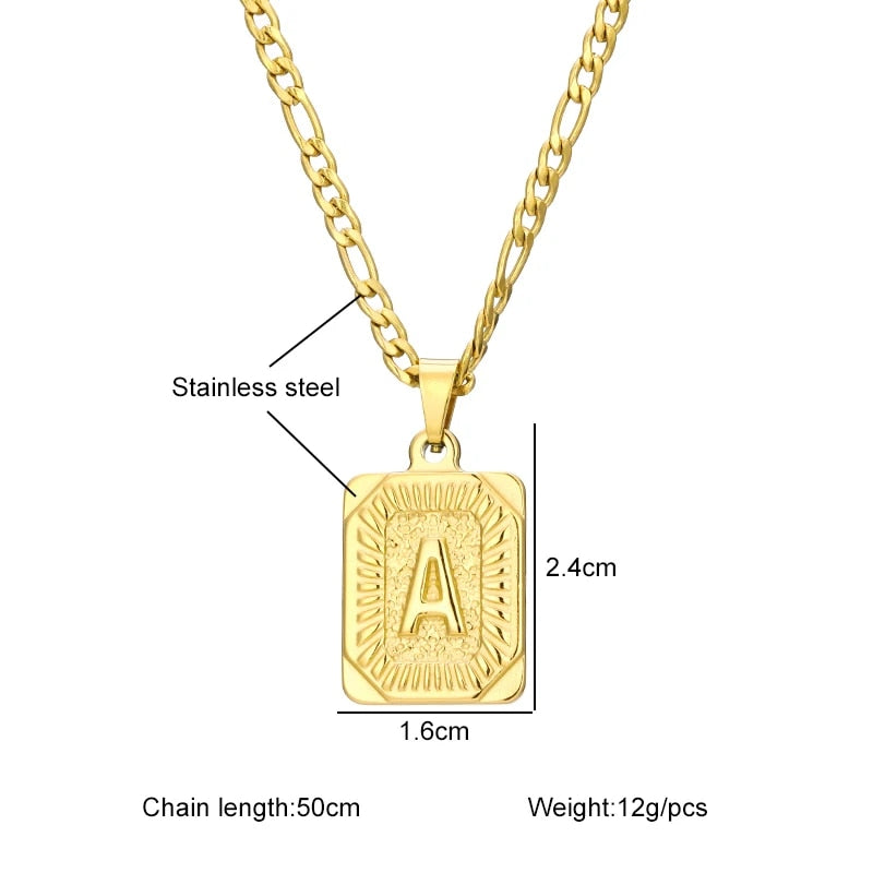 Initial Letter Pendant Necklace Stainless Steel Golden Cuban Chain A-Z Alphabet image 29