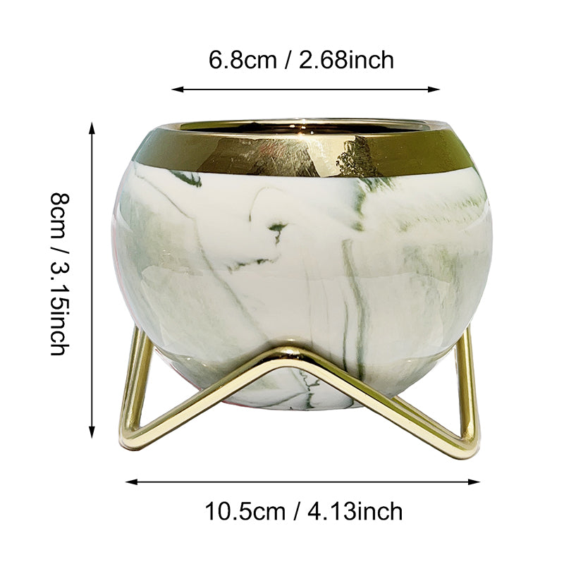 Nordic INS Style Luxury Gilded Ceramic Small Flowerpot with Golden Bracket Crea image 1