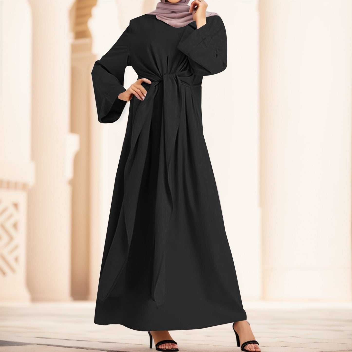 Muslim Fashion Dubai Abaya Long Dresses with Belt Islam Clothing Abayas African image 1