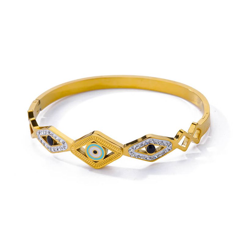 Zircon Evil Eye Bracelets for Women Stainless Steel Gold Plated Crystal Eye Ban image 5
