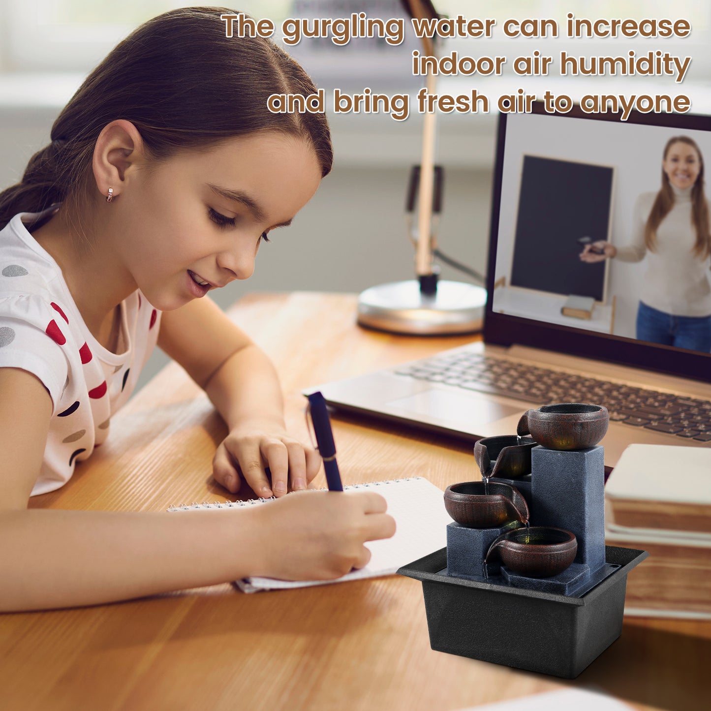 Indoor Tabletop Water Fountain with LED Light 4-Level Desktop Waterfall Fountai image 3