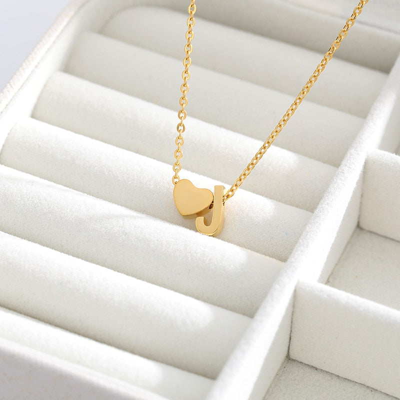 A-Z Letter Heart Initial Necklaces For Women Gold Color Stainless Steel Necklace image 1