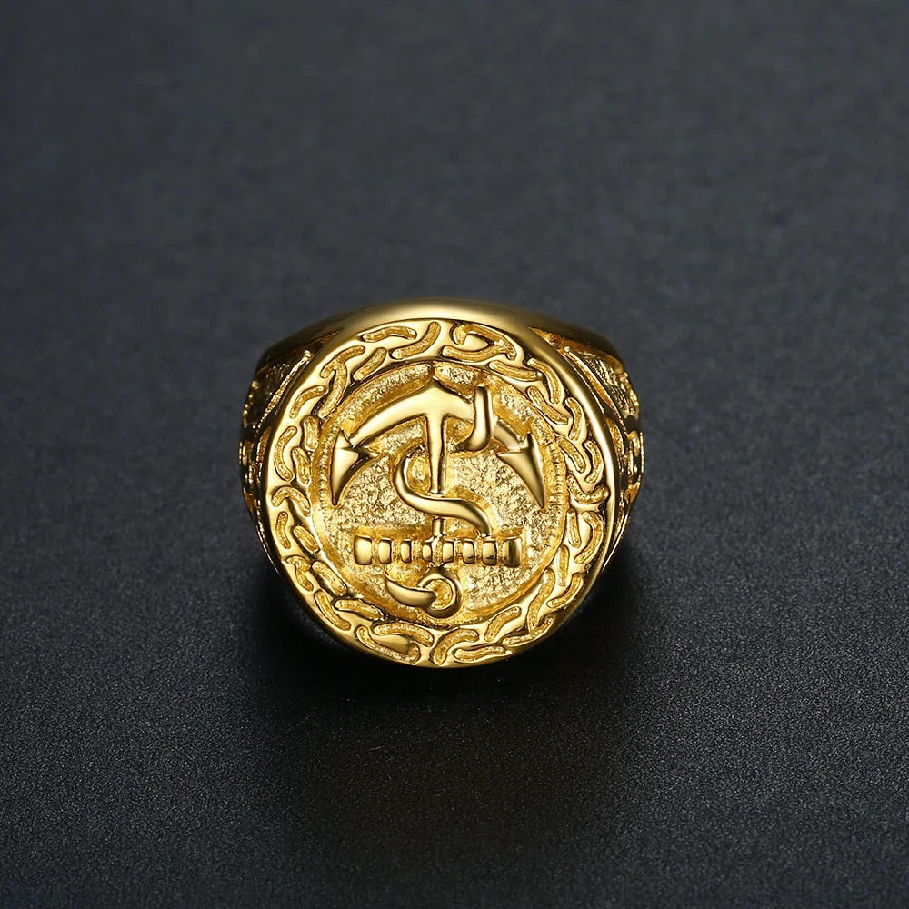 Retro Anchor Navy Marine Large Ring For Men Gold Color Punk Gothic Rock Hiphop image 2