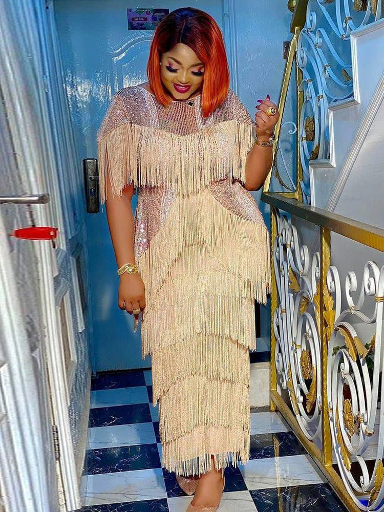 Elegant Party Dresses For Women 2024 Summer Tassel Bodycon Maxi Robe Dashiki Af image 2