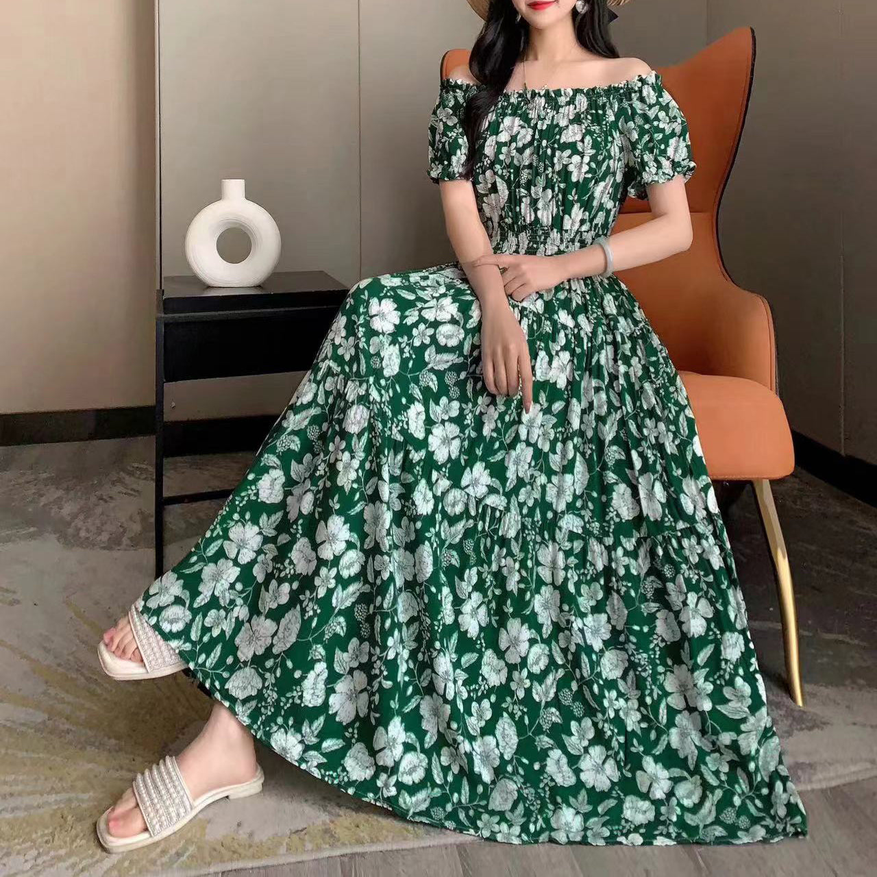 Bohemian Summer Trendy New Elegant Retro Vintage Midi Dress Large Swing Print E image 7
