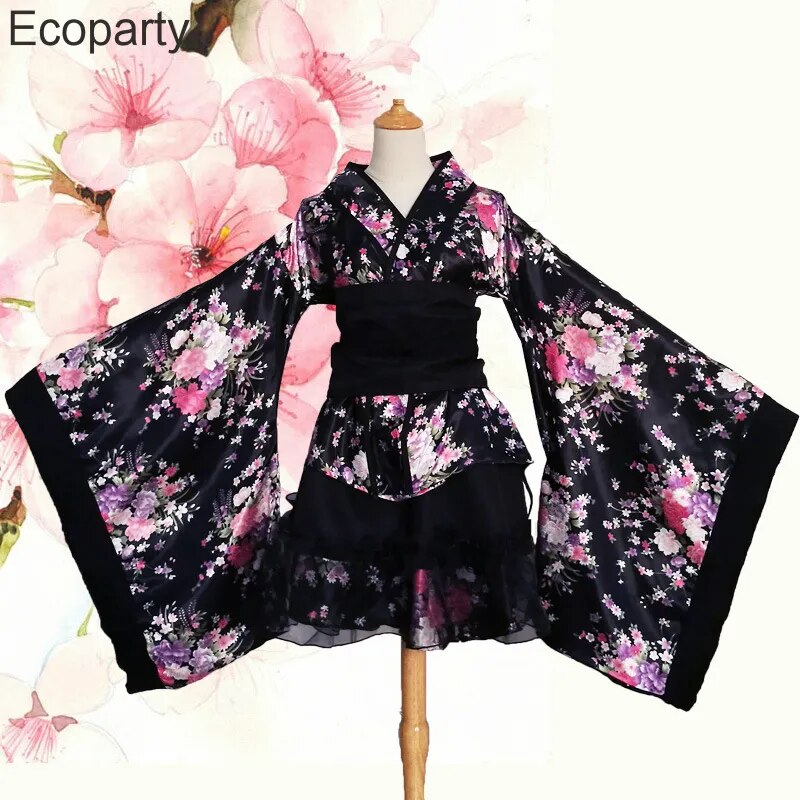 Women Japanese Kimono Set Fancy Girls Lolita Maid Dress Halloween Stage Sh image 3