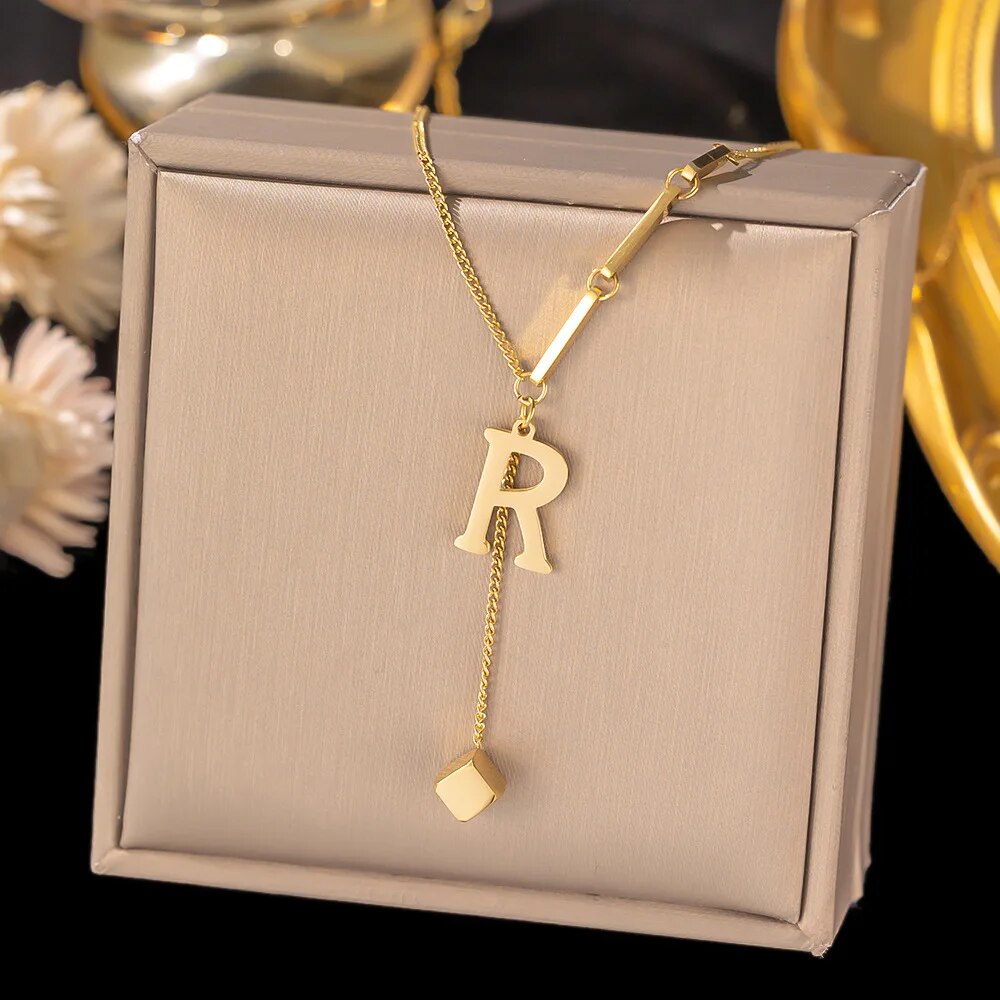 Stainless Steel Initial Letter Necklace For Women Gold Color 26 Alphabet Pendan image 15