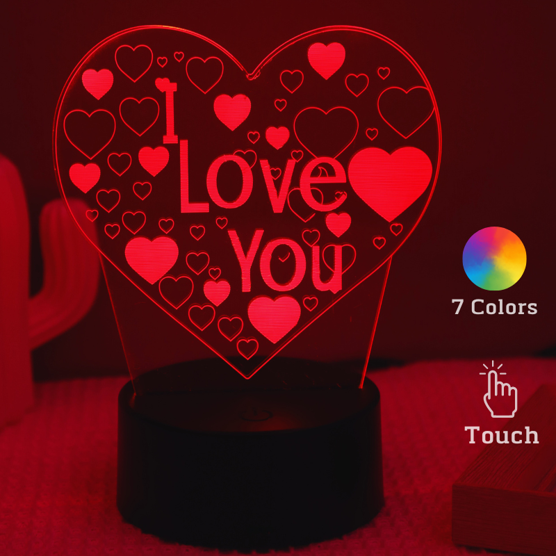 Heart 3D Acrylic Kids Bedside Table Lamp LED I Love You 7 Colors Touch Night Li image 0
