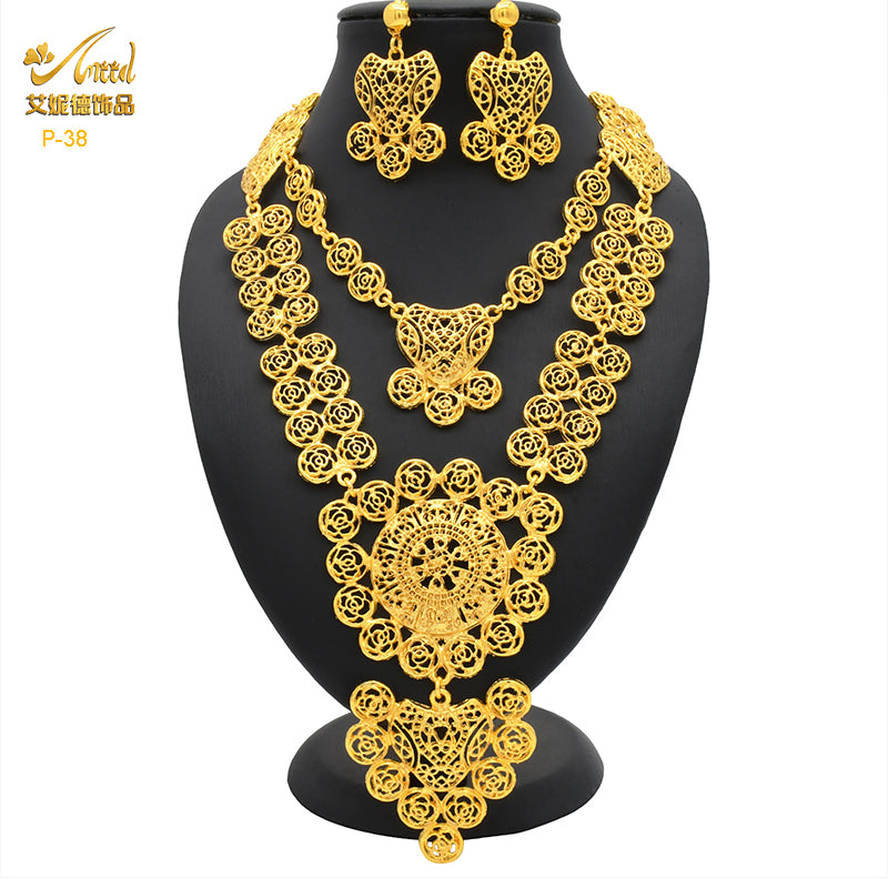 ANIID Luxury Dubai Big 4PCS African Gold Color Jewelry Necklace Sets For Women image 6
