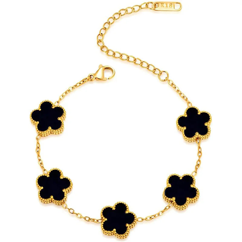 14K Gold Plated Five-leaf Clover Link Bracelets White Black Blue Gold Red Green image 26