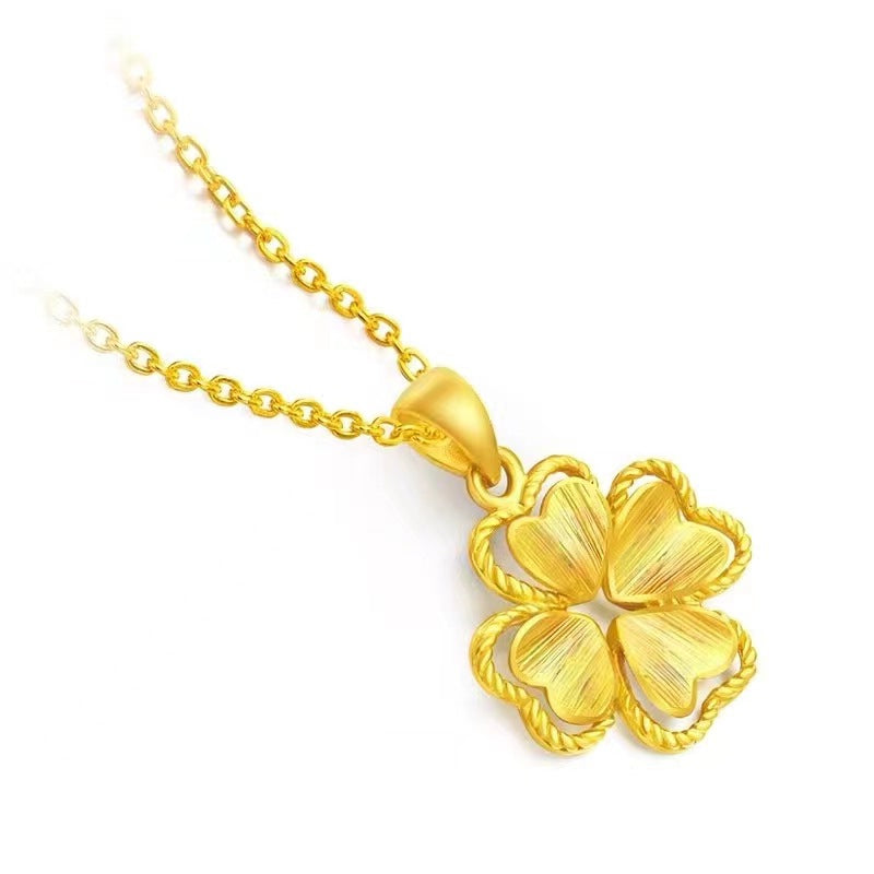 Shiny Pure 14 K Gold Color Clover Pendant Necklace for Women's Gold Color Neckl image 1
