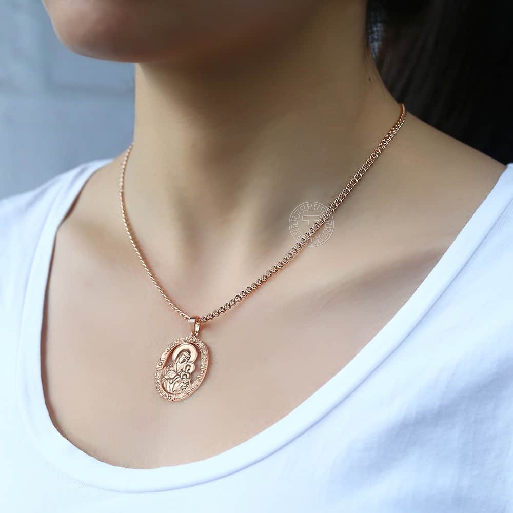 Virgin Mary Pendant 585 Rose Gold Color Necklace For Women Men Prayer Jesus image 10