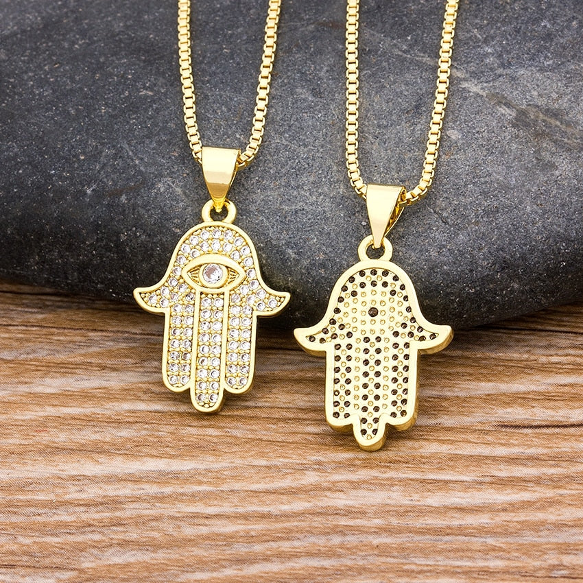 Hot Sale Women Men Hamsa Hand Necklace Gold Color Copper Zircon Evil Eye image 8