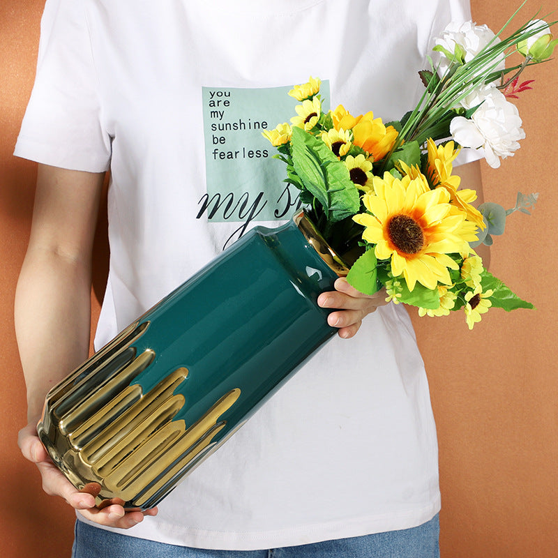 Decorative Hydroponic Flower Arrangement, Electric Gold-Plated Green Ceramic Va image 7