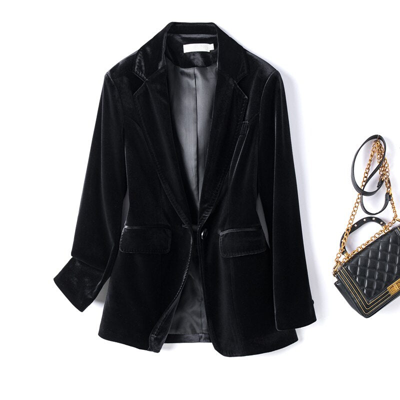 Jacket For Women 2022 Spring And Autumn New One Button Gold Velvet Pocket image 1