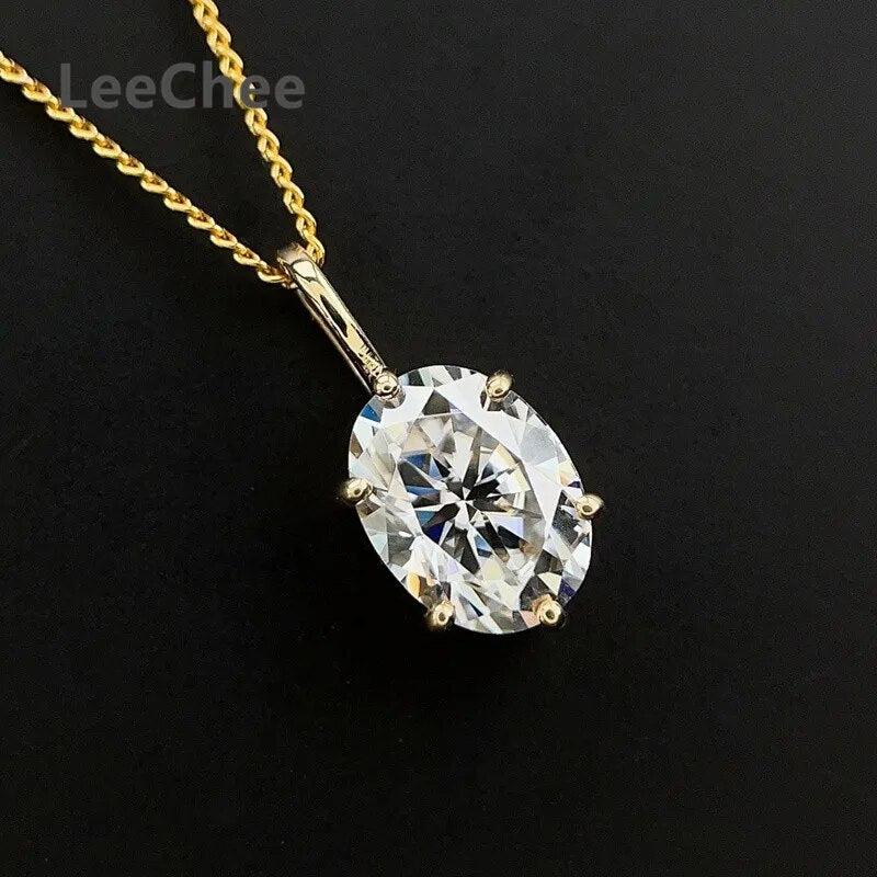 18K Gold Moissanite Pendant Real Au750 Necklace 1.5CT 6*8MM Oval Lab Diamond Fi image 6