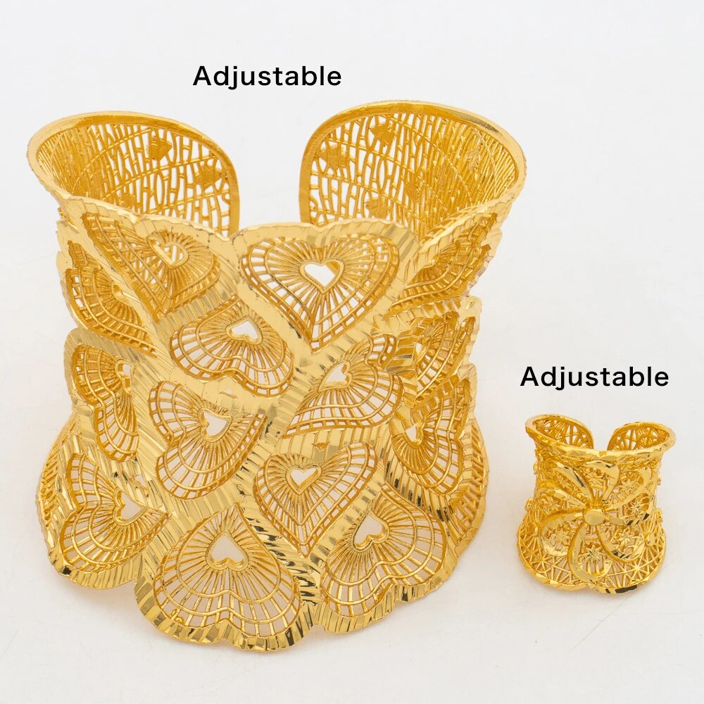 Dubai Cuff Bangle with Ring For Women 18k Gold Plated Copper Bracelet Jewelry N image 2