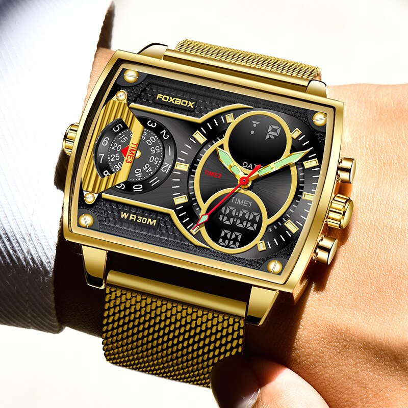2023 Men Watch Gold Quartz Led Clock Men Sport Waterproof Wrist Watch Male Mili image 6