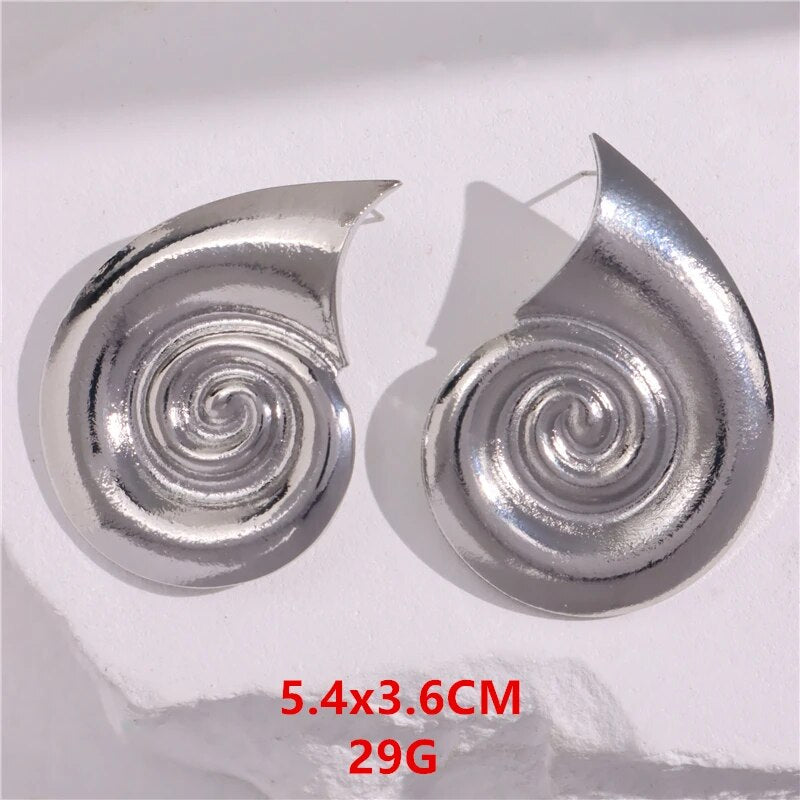 HangZhi New Design Cowhorn Vortex Stud Earring Geometric Gold Sliver Color Spir image 10