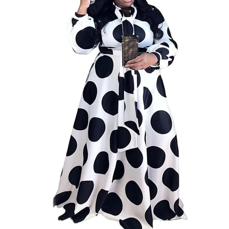 L-5XL 2023 African Women Clothing Plus Size Dresses Long Sleeve Bandage Dot Cas image 4