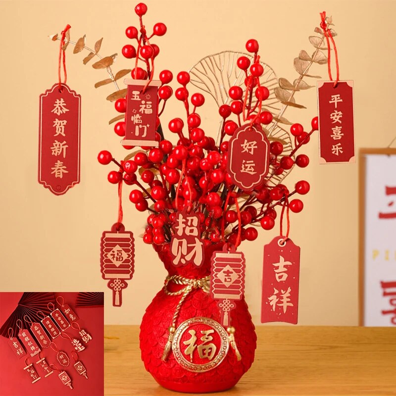 2024 Chinese New Year Decoration Red Fortune Fruit Artificial Golden Eucalyptus image 4