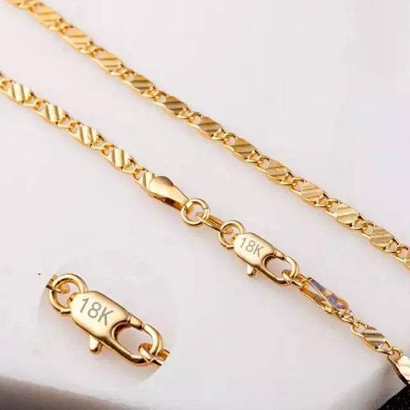 Fashion 18k Gold Necklace 2MM 16/18/20/22/24/26/28/30 Inch Side Chain Necklace image 2