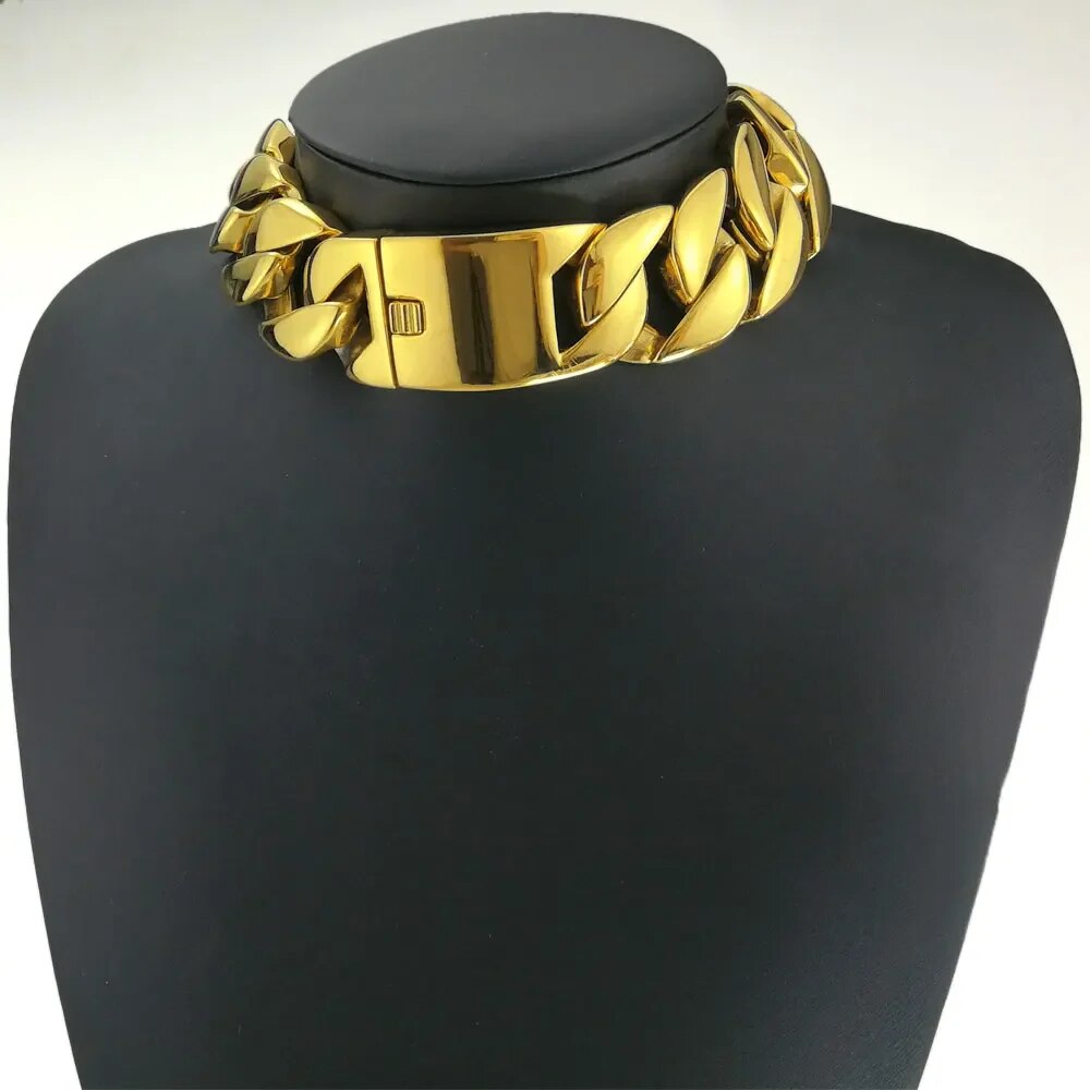 Gold Color 316L Stainless Steel All Polished 31mm Width Chain 40-55cm Necklace image 1