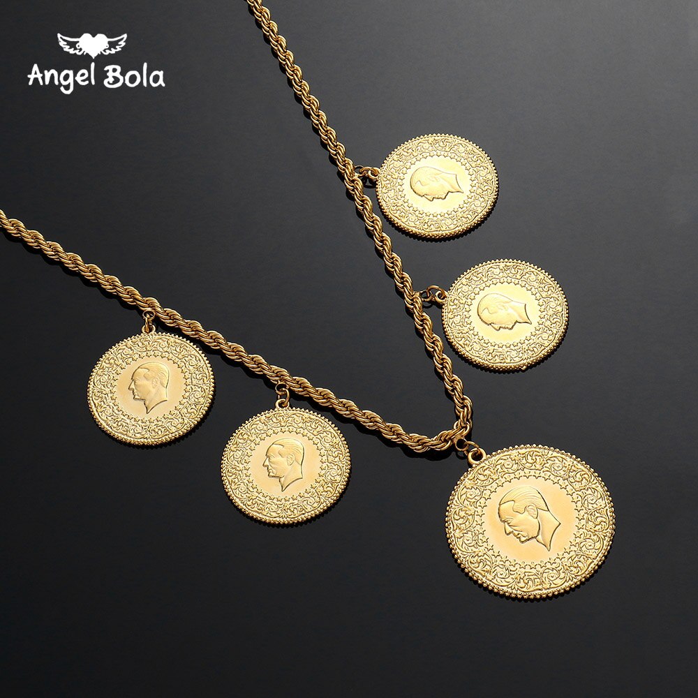 NEW Arabic Coin Muslim Islam Middle East Necklace for Women Gold Color Arab image 3