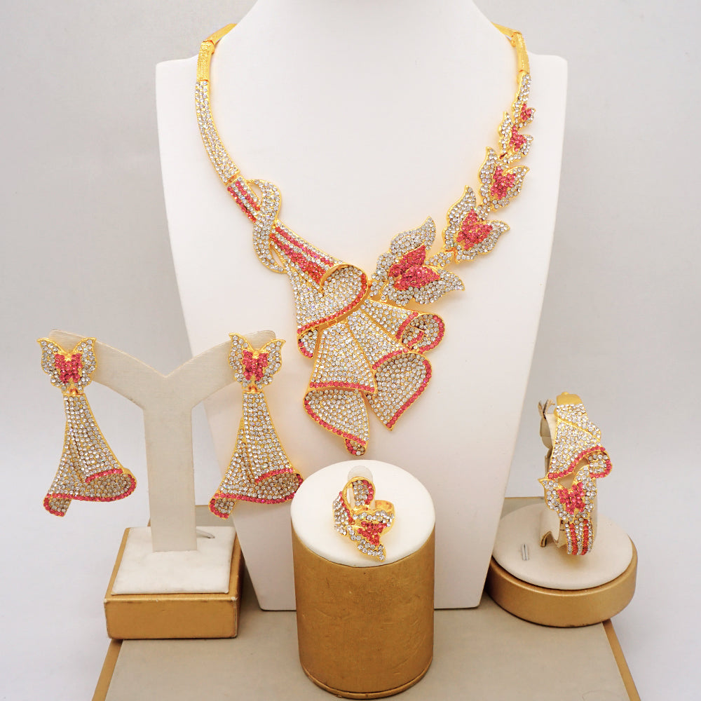 Latest Italian Dubai Gold Color Ladies Full Crystal Necklace Jewelry Set Simple image 6