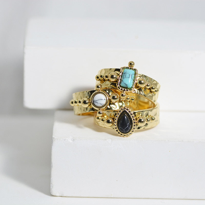 Creative Gold Plated Stainless Steel Rings for Women Simple Geometric Round Nat image 20