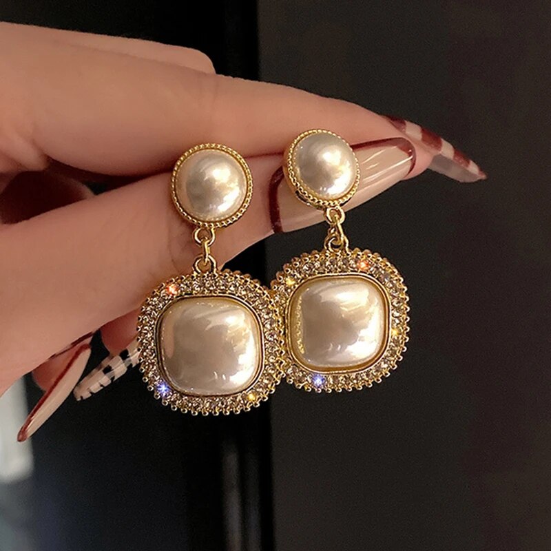 Gold Color Metal Fashion Korean Pearl Earrings For Women Sparkling Zircon Penda image 19