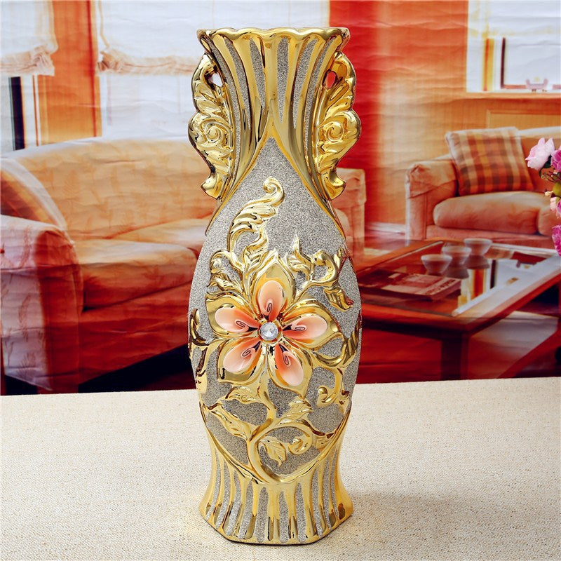 European Gold Plated Frost Porcelain Vase Vintage Advanced Ceramic Flower Vase image 7