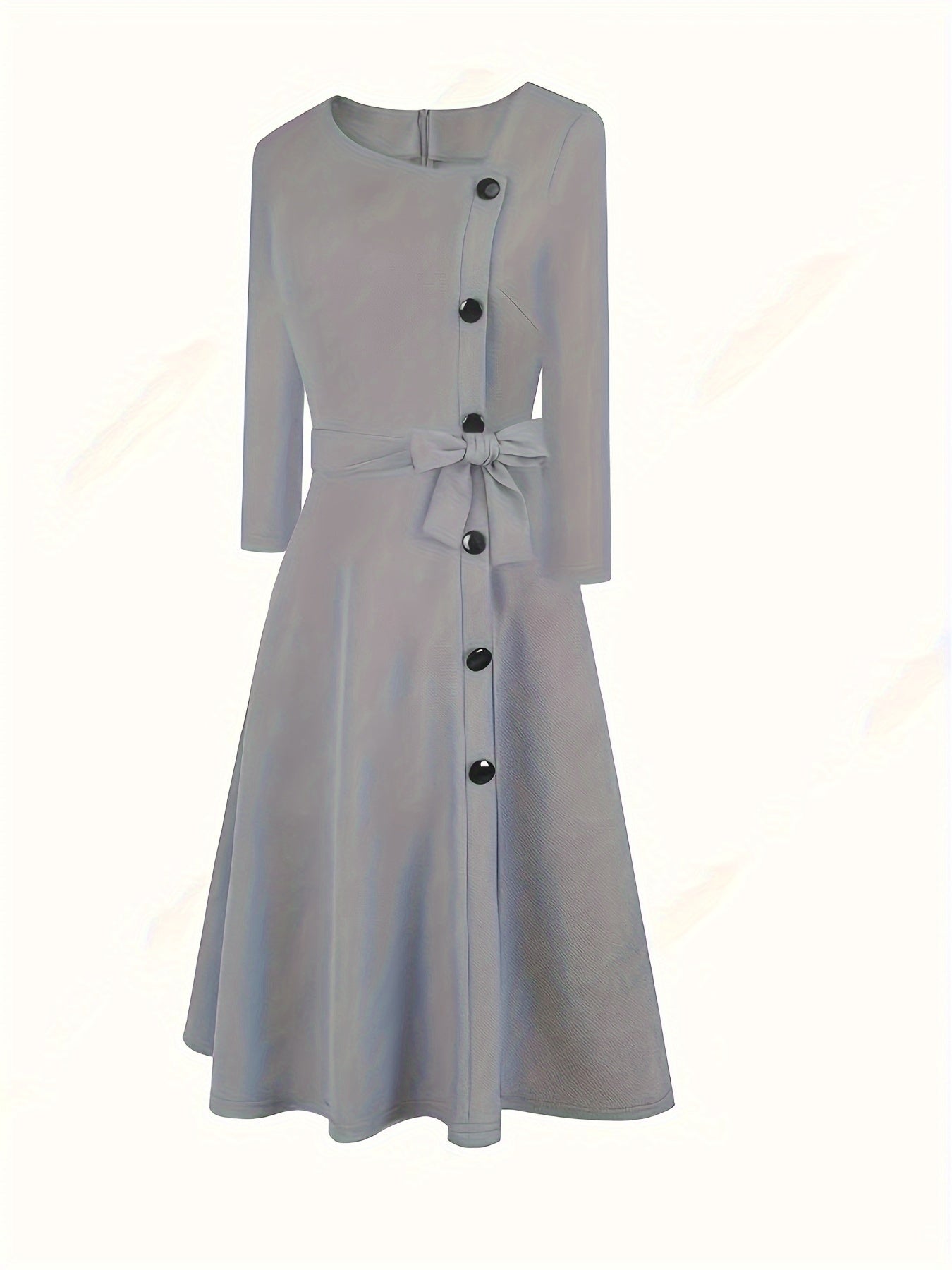 Plus Size Women's Fashion Asymmetrical Collar Casual Bow Button Elegant Solid C image 2