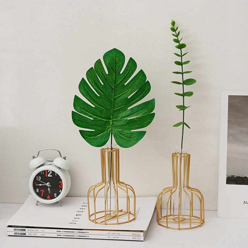 Simple Golden Glass Vase Flower Stand Iron Home Decor Hydroponic Plant Flower V image 9