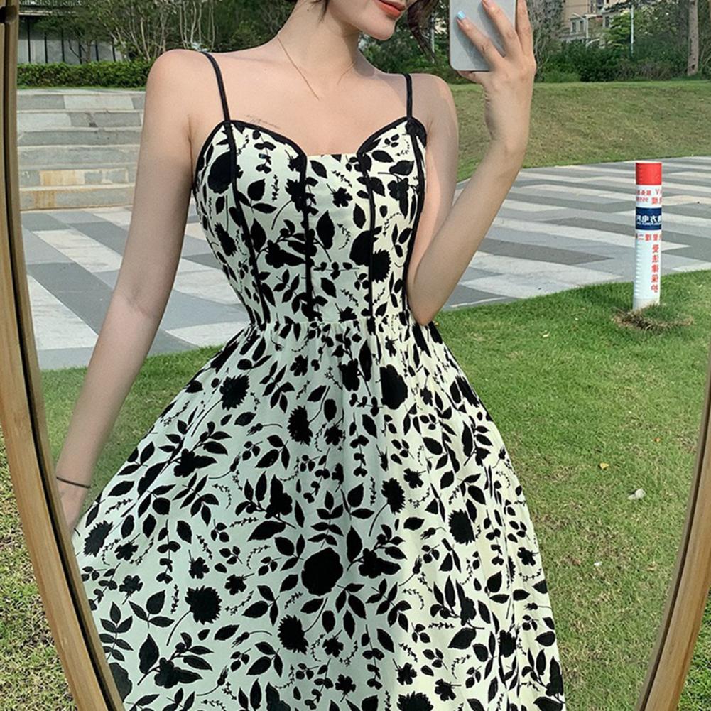 Summer Midi Dress Elegant Vintage Floral Print Midi Dresses for Women V-neck Su image 1