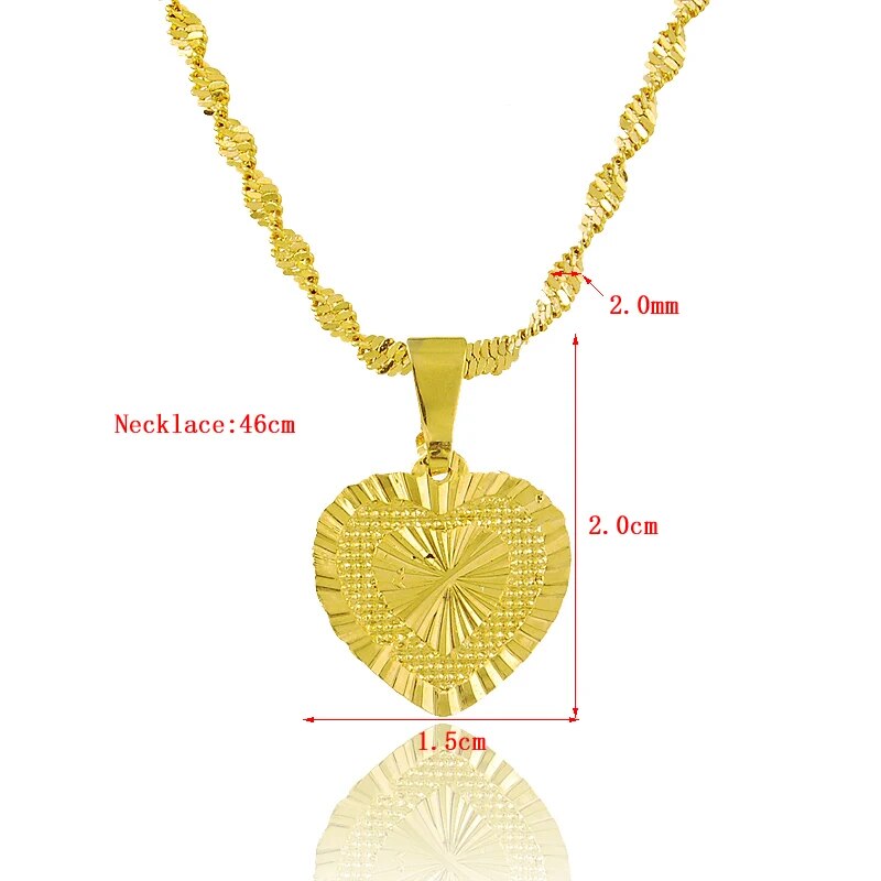 24k Real Gold Necklace Plating Heart Shaped Gold Necklace Ladies Wedding Birthd image 3
