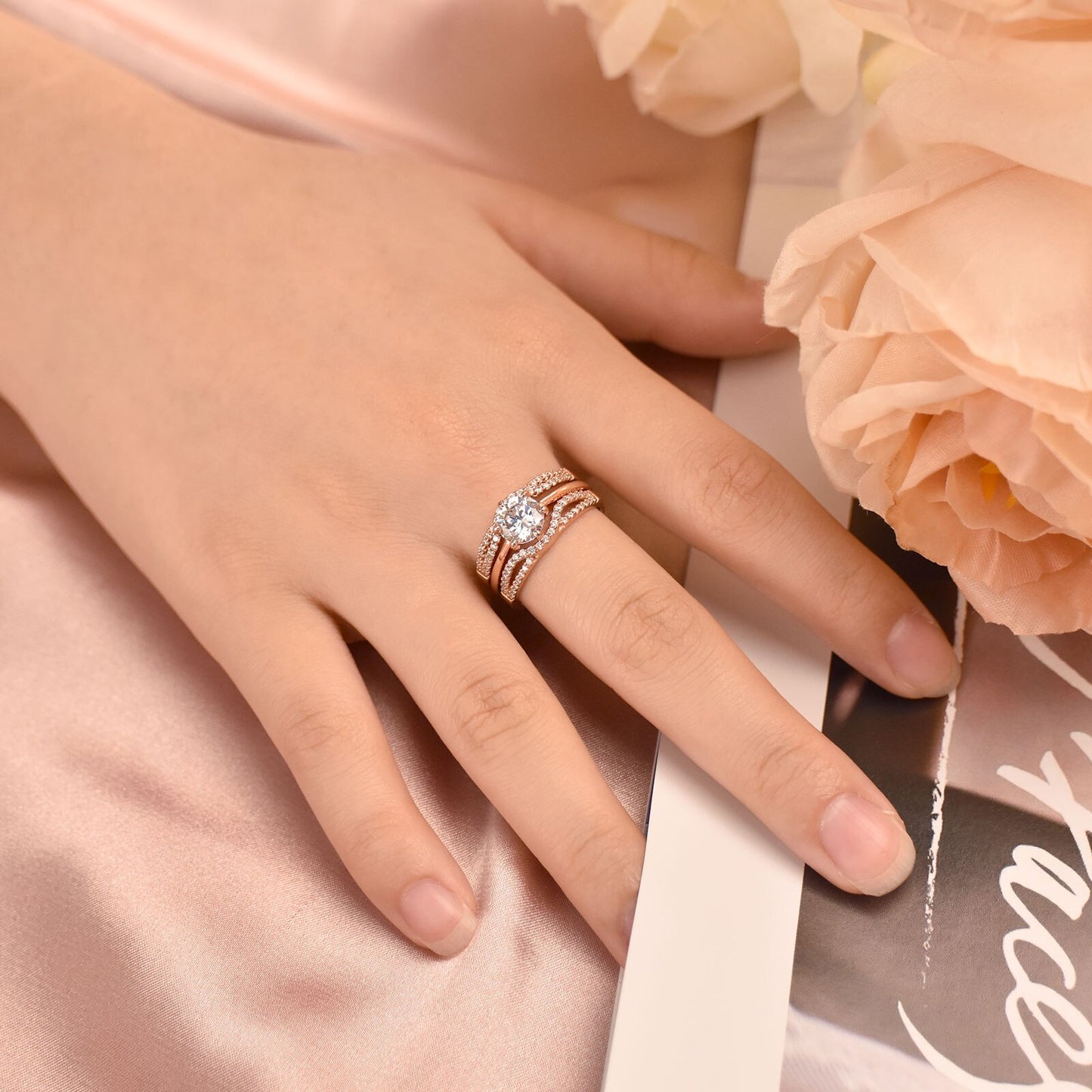 Newshe Yellow Gold Color 925 Silver Solitaire Brilliant Round Engagement Rings image 2